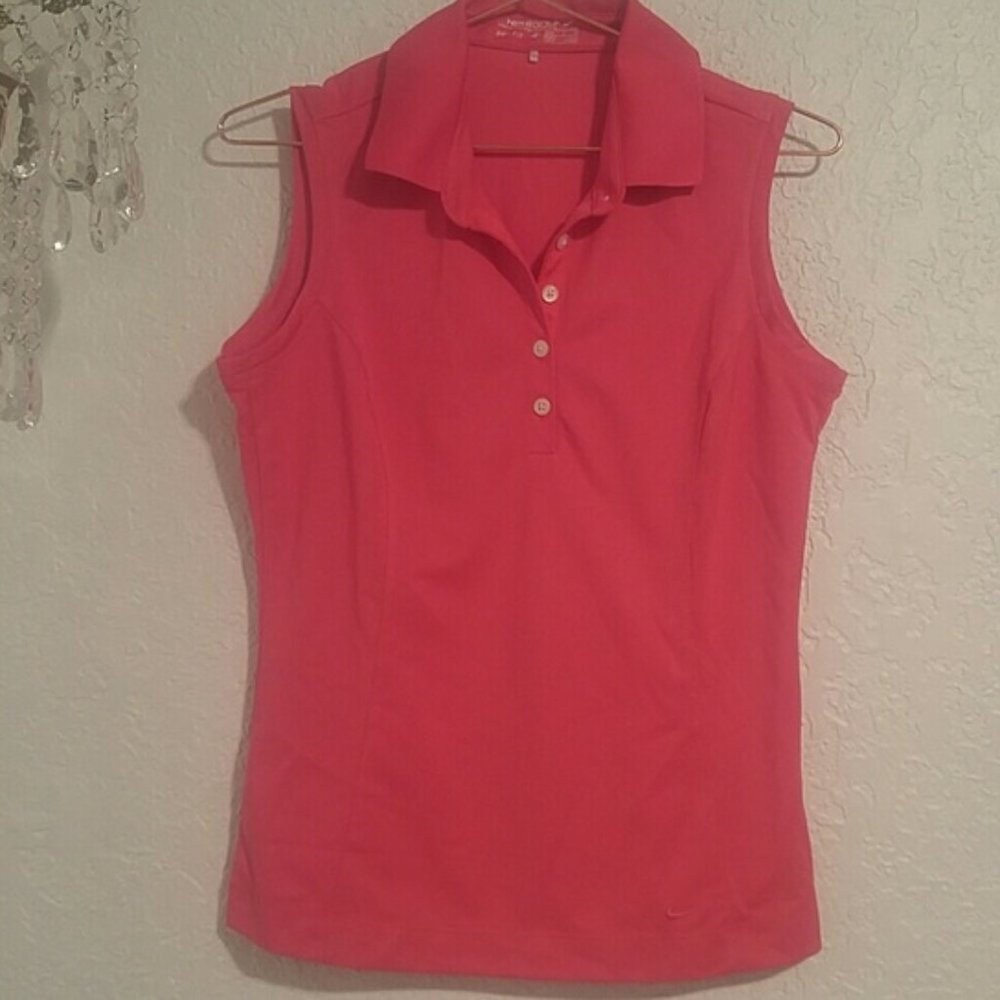 Nike Golf Hot Pink Buttoned V-Neck Embroidered Front Logo Dri-FIT Collared SZS